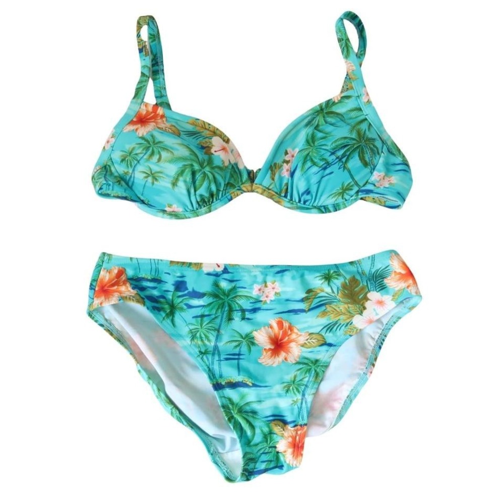 tropical hibiscus bikini‎ set teal